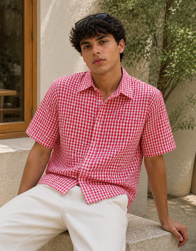 Fanaze Red Picnic Oxford Boxy Fit Shirt