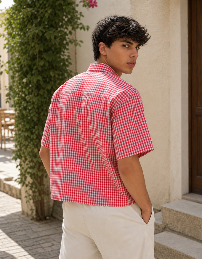 Fanaze Red Picnic Oxford Boxy Fit Shirt