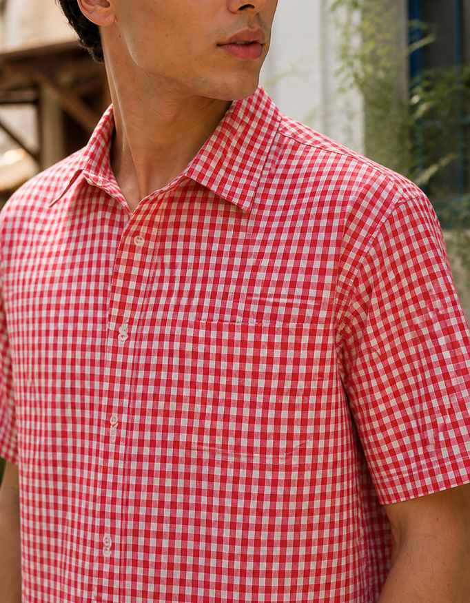 Fanaze Red Picnic Oxford Boxy Fit Shirt