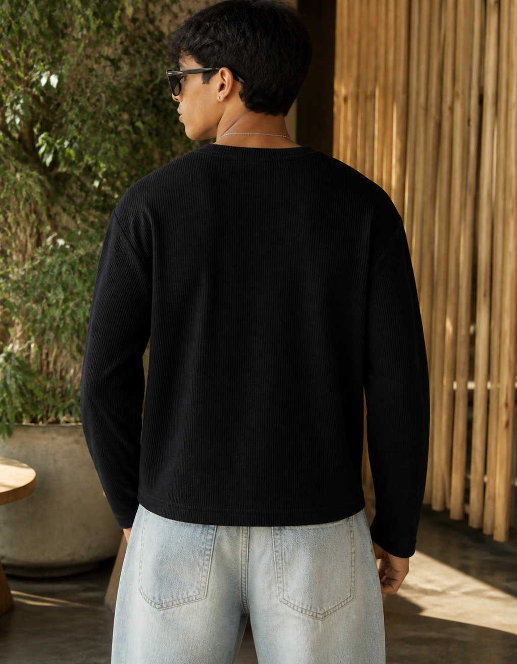 Fanaze Waffle Knit Henley Tee