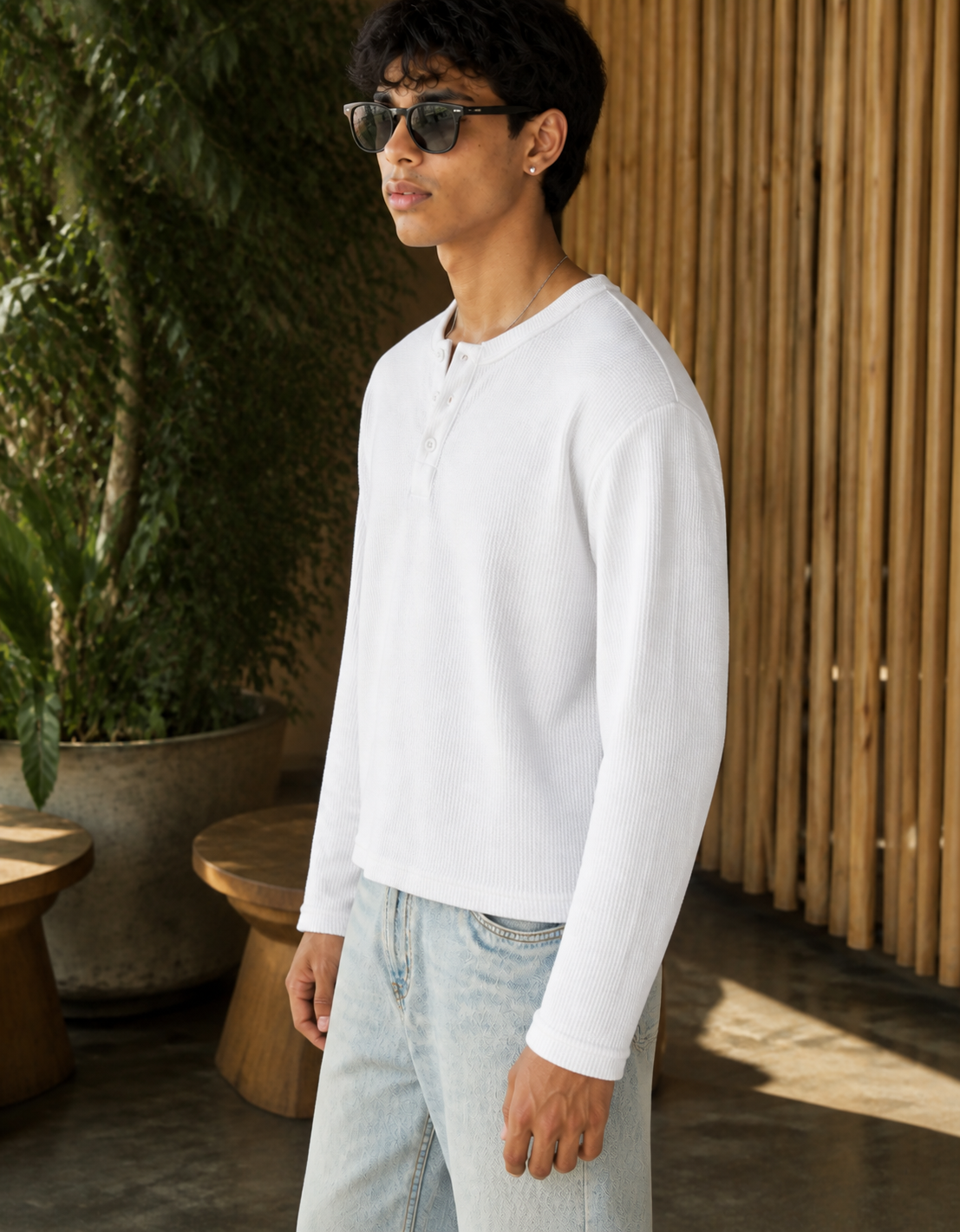 Fanaze Waffle Knit Henley Tee
