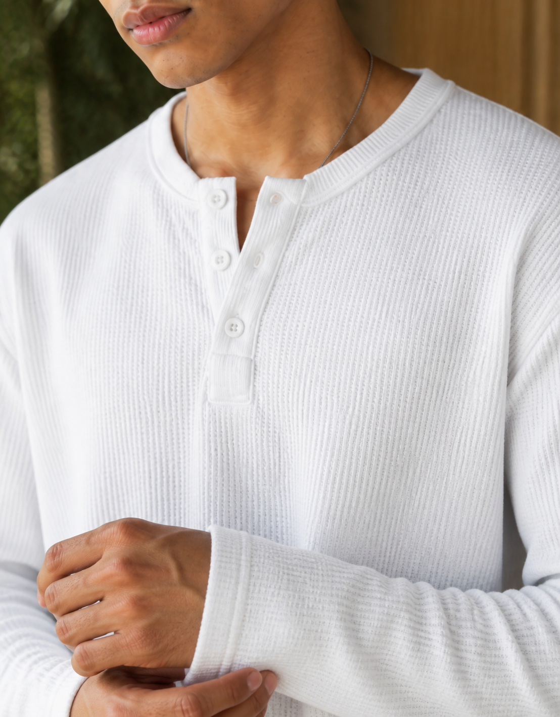 Fanaze Waffle Knit Henley Tee